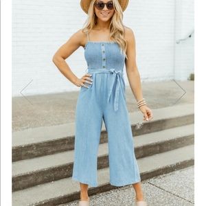 Blue chambray jumpsuit